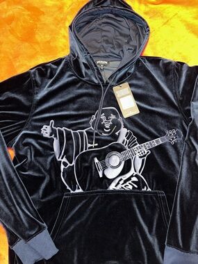 True Religion Velvet Hoodie with Buddha Guitar Graphic